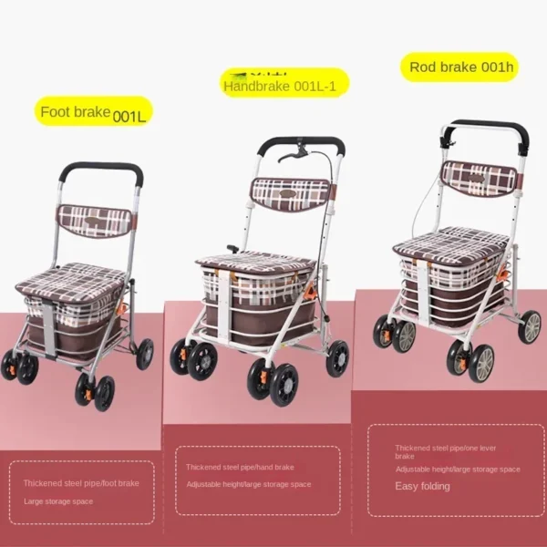Four-wheel Walking Assist Rollator Walkers Lightweight Aluminum Folding Mobility Shopping Walkers Rollator Elderly Handcart - Image 3