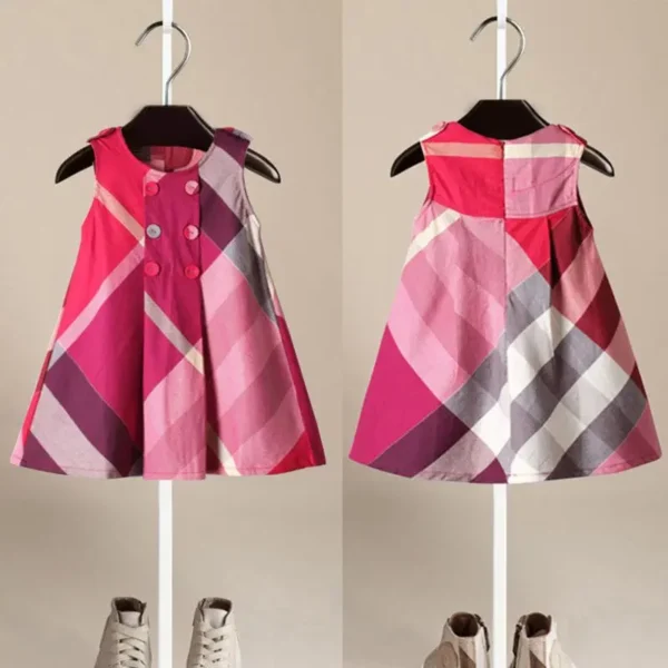 3-7Years Old Baby 2023 Spring And Summer New Children's Clothing Girl Plaid Cotton Dress Vest Girl's Skirt Kids Princess Dresses - Image 4