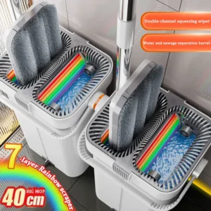 Hand Free Flat Floor 40cm Big Mop And Bucket Set Microfiber 360 Rotating Self Wringing Mop With Bucket Hand Free Lazy Cleaning