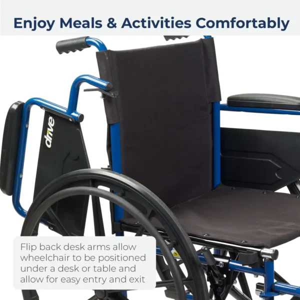 Drive Medical Blue Streak Wheelchair with Flip Back Desk Arms, Elevating Leg Rests 16 Inch Seat - Image 4