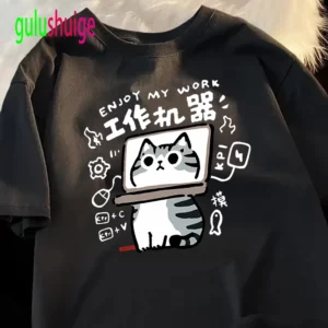 Funny Fashion Women T Shirt Cat Printed T-Shirt Casual Short Sleeve Couples T-Shirt Funny Cat Streetwear Female Top Tee