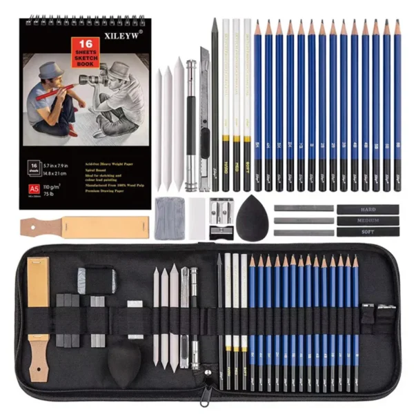 27/38/47pcs Sketch Pencils Set Roll Up Canvas Wrap Sketching Pencil Bag Art Drawing Supplies Charcoals Kneaded Eraser - Image 6