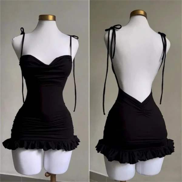 2024 European and American New High end Y2K Sexy Open Back Lace up Slim Fit Spicy Girl Short Skirt Summer Party Club Mini Dress