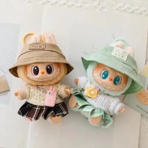 17cm Labubu Doll Clothes Set for Ropa Labubu Macaron Dolls JK Pleated Skirt with Camera and Shoes - Image 3