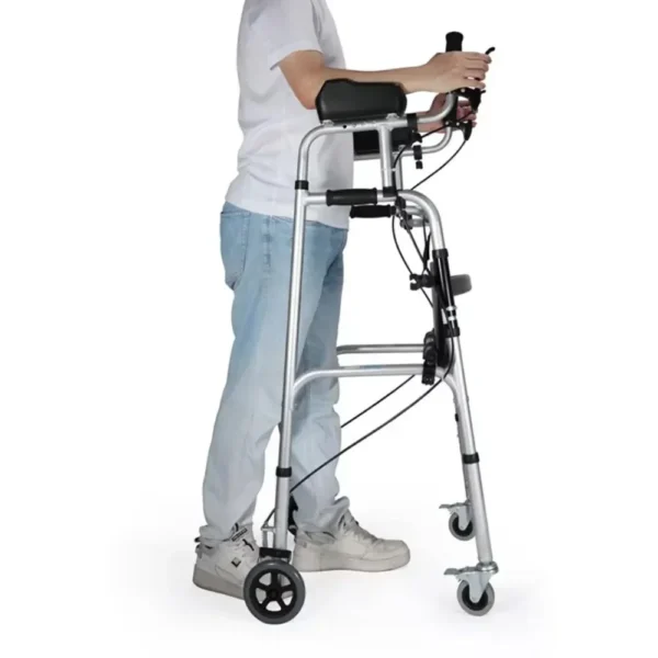 Aluminum Alloy Walker Elderly Assistive Trolley with Seat Plate Foldable Disabled Getting Up Armpit Support Standing Frame - Image 5