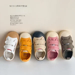Children Canvas Shoes for Boys and Girls Spring Autumn Hook and Loop Shoes Soft Bottom Breathable Toddler Baby Biscuit Shoes
