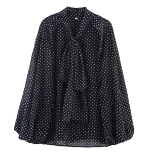 Cape Shirt With Tie Women Casual V Neck Lightweight Women's Blouse Polka Dot Lady Tops Long Sleeve Female Shirts & Blousers