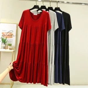 Modal Short Sleeve Dress Women Summer Thin Loose plus Size Sleepwear Cake Skirt Fat MM Pregnant Women Home Dress