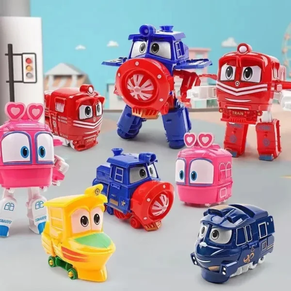 5Pcs Set Children Cartoon Trains Deformation Robots Model Toys Plastics Train Action Figure Robot Car Anime Game Kids Gifts - Image 3