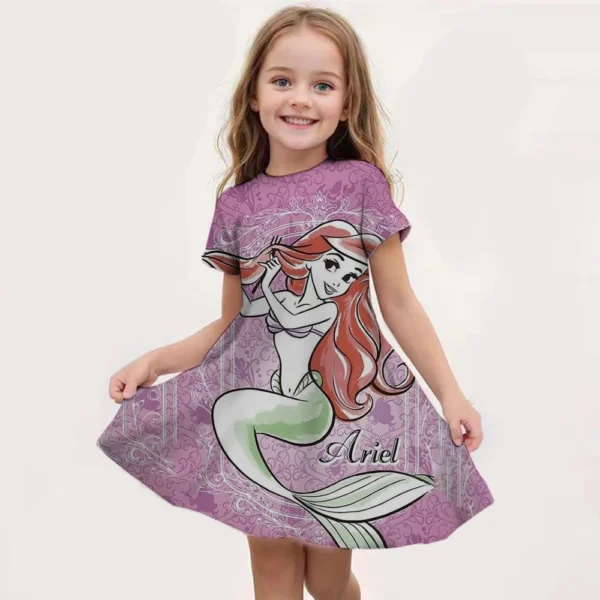 2024 MINISO New Summer Girls Queen Elsa Dress Fashion Cartoon Cute 3D Printing Dress Kid Short Sleeve Princess Frozen Clothing - Image 6