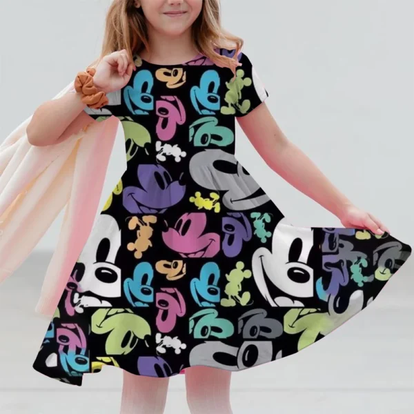 Disney Mickey Mouse Minnie print Summer Dress Kids Girl Clothes Sweet Desserts Short Sleeve Casua Fashion Birthday Baby Girl Dre - Image 2