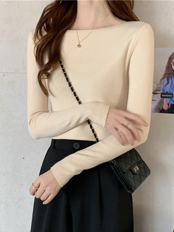 Autumn Winter Women Sweaters Slash Neck Slim Knitted Pullovers chic Basic Solid Jumper Female Sweater Casual Jersey Tops - Image 4