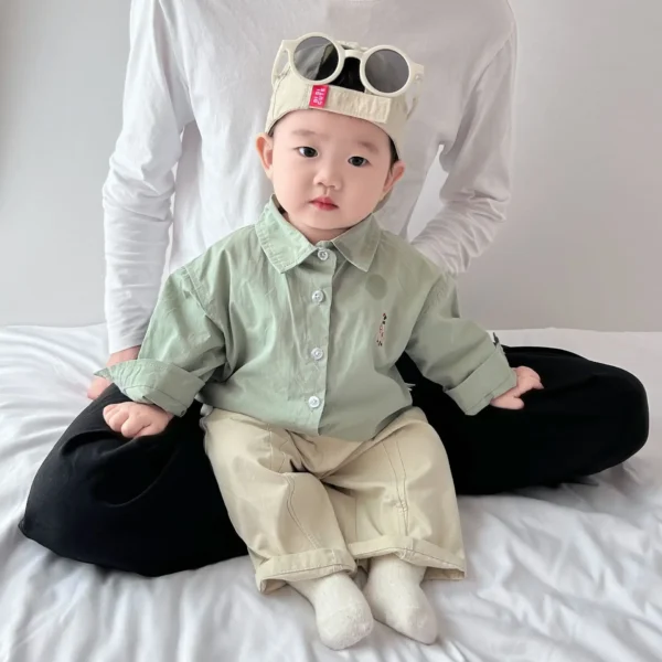 Boys Pure Cotton Long Sleeve Shirt Autumn Wear Children Baby Pink Spring Autumn Trendy Clothing Toddler Kids Fashionable Shirt - Image 2