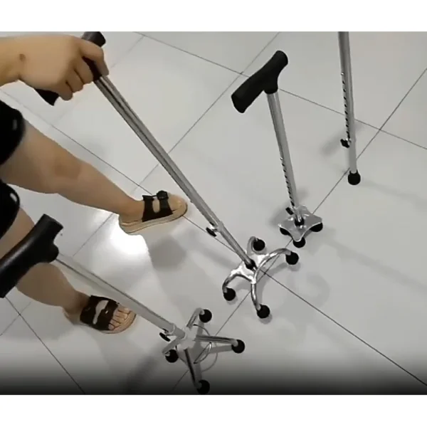 Stainless Steel Four-Leg Alpenstock Single-Leg Walking Stick Elderly Four-Foot Crutches Non-Slip Height Adjustable Portable Cane - Image 3
