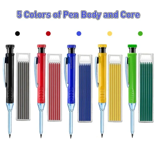 5 Colors 40mm Long Head Carpenter Mechanical Pencil Deep Hole Marker Pencil for Woodworking Construction Home Improvement - Image 3
