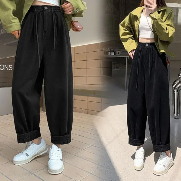 2023 New Korean All-match Solid Color Loose Cropped Pants Women's Clothing Spring Autumn Casual Trend High Waist Harem Trousers - Image 3