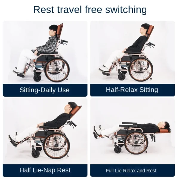 Wheelchair for the elderly folding light can lie down wide seat 47cm Urinary tract can bathe disabled the elderly hand-pushed - Image 3
