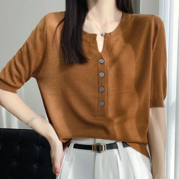 2023 New Summer Fashion Cashmere short sleeve Sweater Women Knitted Short Sleeve Women Cashmere Sweater - Image 6