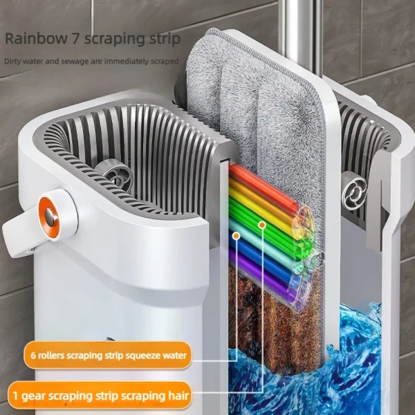 Hand Free Flat Floor 40cm Big Mop And Bucket Set Microfiber 360 Rotating Self Wringing Mop With Bucket Hand Free Lazy Cleaning - Image 3
