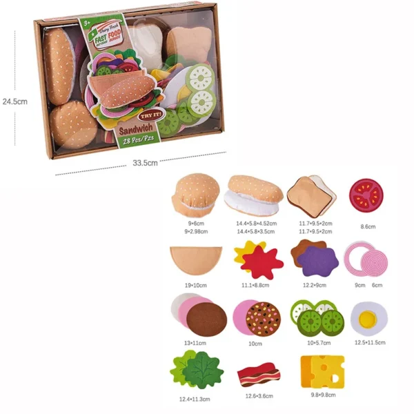 28pcs Felt Cloth Food toy Simulation Felt Food Hamburger Cloth Hot Dog set DIY Pretend Play Children Kitchen Role Play Toys Gift - Image 6