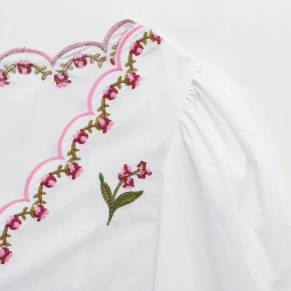 ZBZA Women's Floral Embroidered V-Neck Shirt – Short Sleeve, Front Tie, Loose Hem Top, Versatile Chic Cardigan for Spring & Summer - Image 3