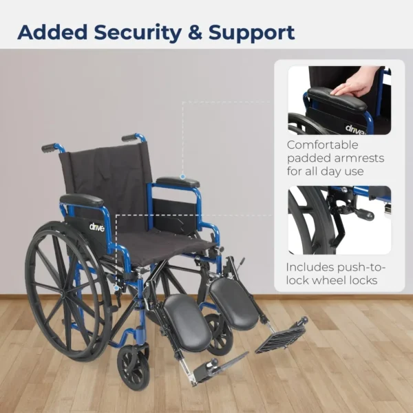 Drive Medical Blue Streak Wheelchair with Flip Back Desk Arms, Elevating Leg Rests 16 Inch Seat - Image 5