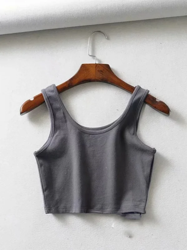 sexy women summer crop tops sleeveless short cotton u collar knitted bar - Image 4
