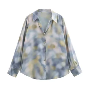 UNIZERA women's tie dye silk textured shirt with collar and buckle decoration for spring and summer new casual women's clothing