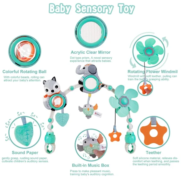 Baby Stroller Arch Toy Baby Crib Mobile Musical Animal Foldable Travel Car Seat Activity Bouncers Pram for Newborn Sensory Toy - Image 2