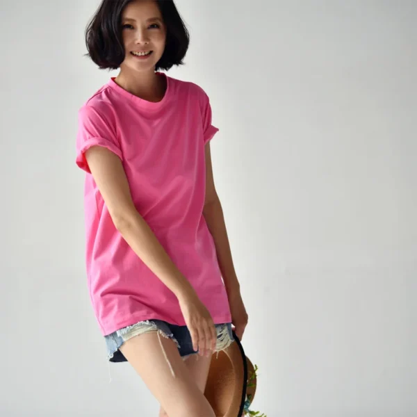 MICOCO T2285C Artistic simple multi - color comfortable round neck short - sleeved T - shirt woman - Image 3