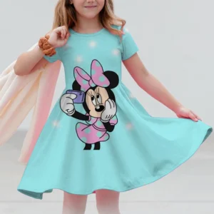Cartoon Mickey Minnie Mouse Printed Dress Girls Summer Fashion One-piece Dress Kids Daily Casual Short Sleeve Clothing Outfit