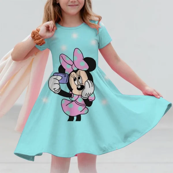 Cartoon Mickey Minnie Mouse Printed Dress Girls Summer Fashion One-piece Dress Kids Daily Casual Short Sleeve Clothing Outfit