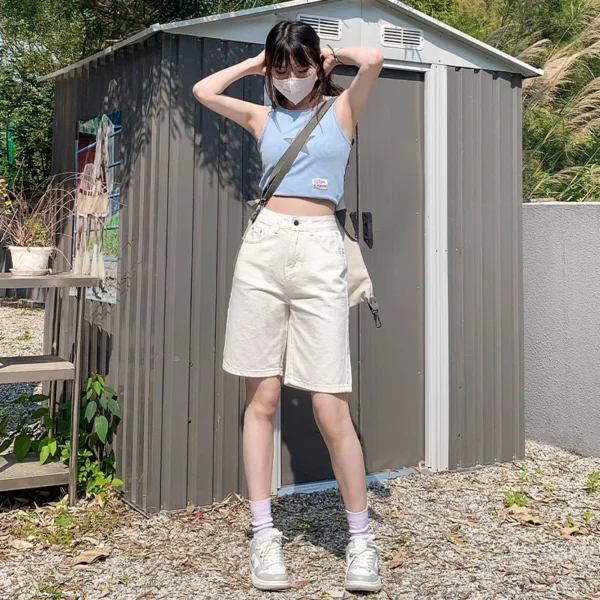 ZOENOVA Belted Shorts Jeans Women Baggy Y2K Fashion Straight Vintage Streetwear Denim 2024 Summer Loose Femme Denim Short Pants - Image 4