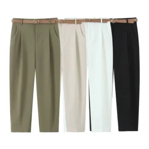 UNIZERA women's four-color belt with pleated zipper pocket pants accessories for spring and summer new casual women's wear