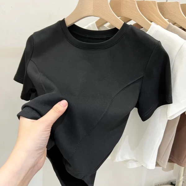 2025 Solid Basic Short Sleeve Womens Tshirt Casual Black White Fashion Top T Shirt Ladies Fashion Korean Tee Shirt Streetwear - Image 3