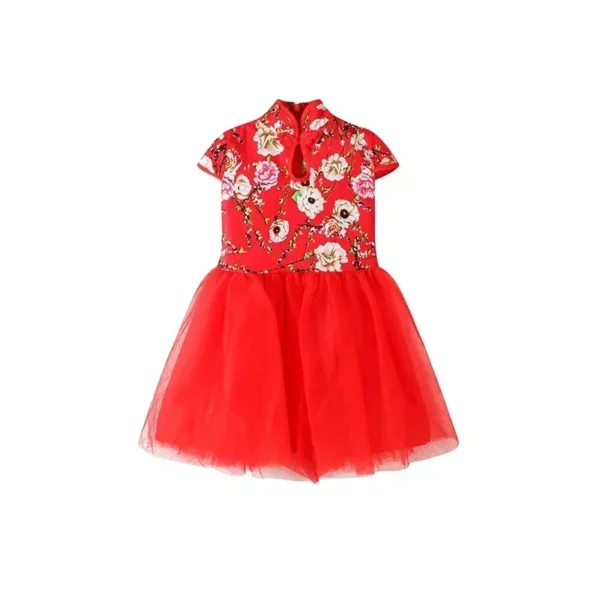 Fashion Red Girl Dress Summer Performance Kids Cheongsam Vestidos Baby Chinese Qipao Mesh Princess Dresses Children Clothing - Image 3