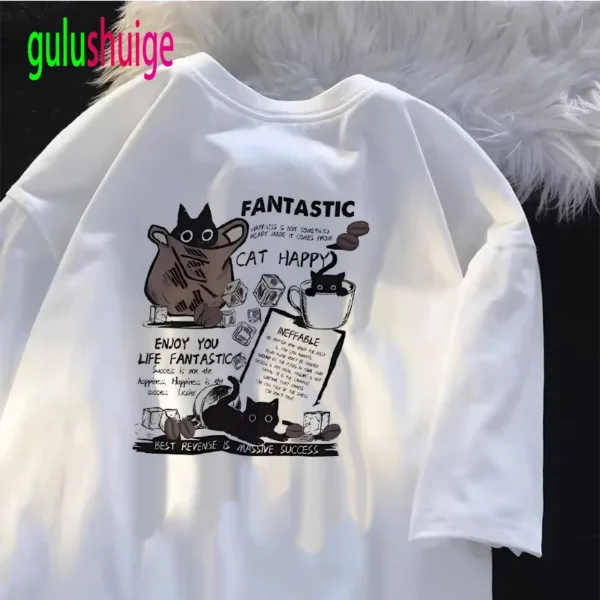 Funny Fashion Women T Shirt Cat Printed T-Shirt Casual Short Sleeve Couples T-Shirt Funny Cat Streetwear Female Top Tee - Image 5