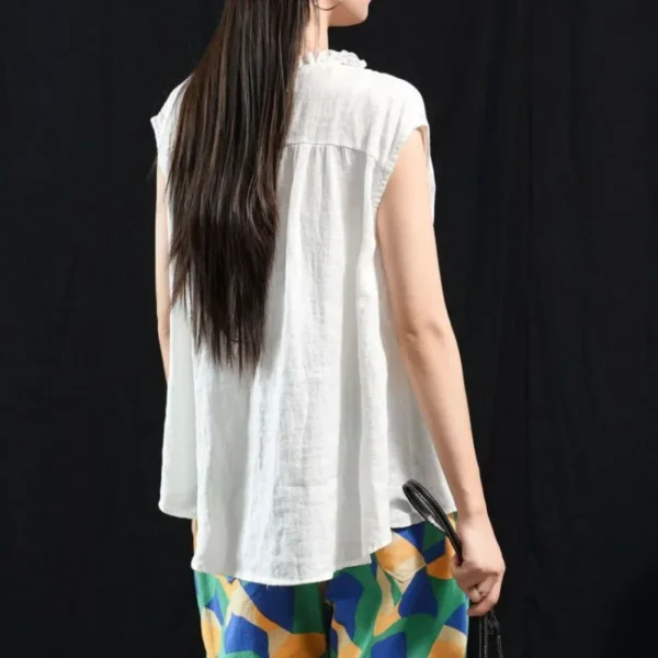 2023VintageArtistic WoodEarNeck Tie EthnicStyle VestTop Sleeveless InnerOuter Wear Women's CottonLinen Fabric - Image 5