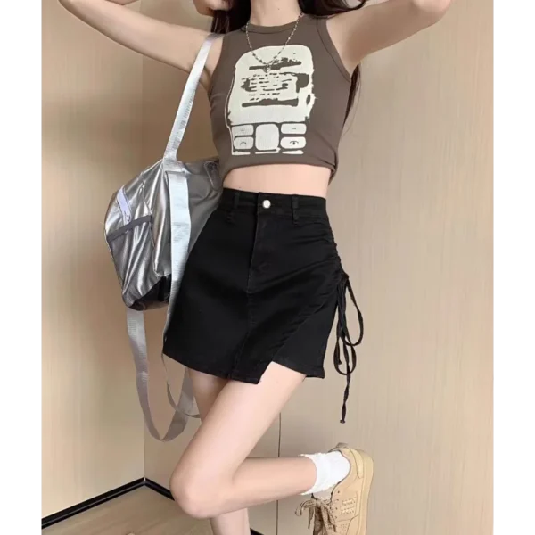 New Sexy High-waisted Slimming Bodycon Denim For Women Short Length Petite Letter Skirt Style Sensibility - Image 3