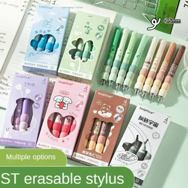4PCS/Box Soft Cloud Grip Erasable Press Gel Pen ST Tip Quick Drying Ballpoint Pen Student 0.5mm Black Ink Office Accessories - Image 2