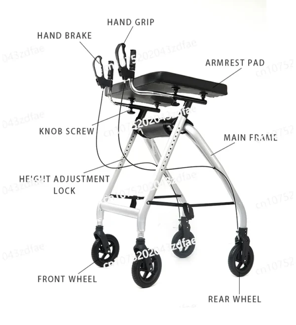 Outdoor Medical Rehabilitation Aluminum Frame Upright Walker 4 Wheels Rolling Rollator for Seniors - Image 5
