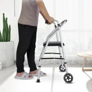 Supportive Walker Aluminum Alloy Elderly Rehabilitation Aid with Wheeled Armrest Mobility Support Walker Walking Stick with Seat