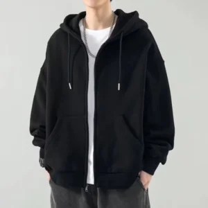 Mens Classic Zip Up Thin Korean Hooded Jacket Coat Solid Color Hoodie Sweatshirt Tops Casual Versatile Men's Cardigan Jacket