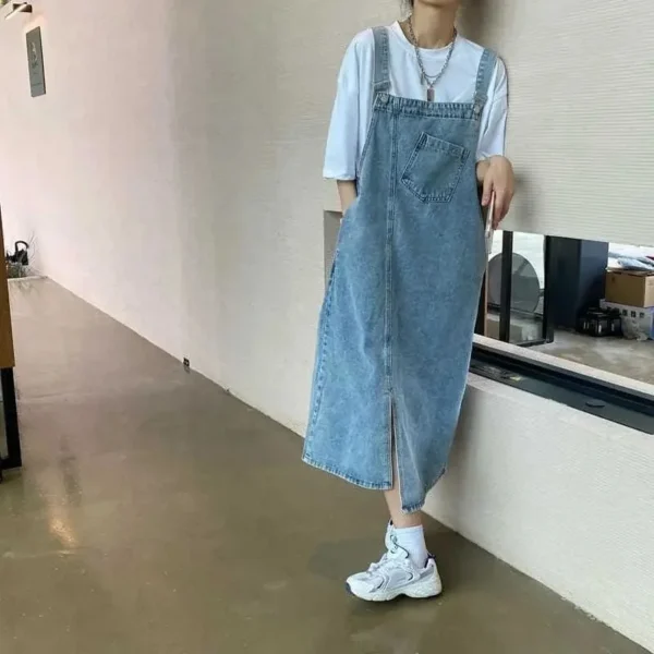 Spring Summer Denim Overall Dress Women Sleeveless Jeans Dresses Fashion Female Solid Slip Casual Loose Spaghetti Strap Dresses - Image 2