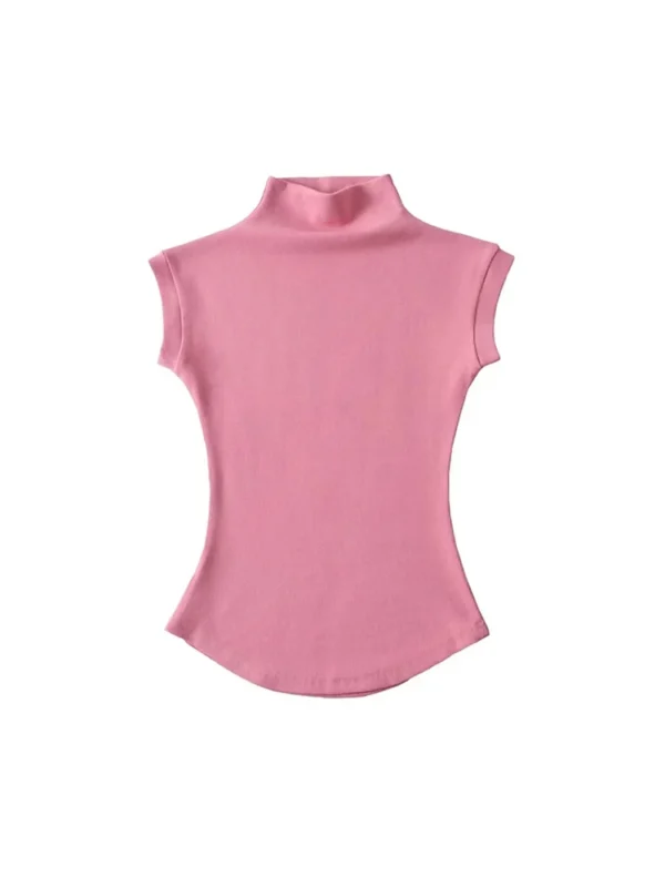 Women Summer Sexy Turtleneck Sleeveless T-Shirts Tops Solid Slim Fit Pullovers Causal Tees Shirts Female Streetwear Basics Tees - Image 5