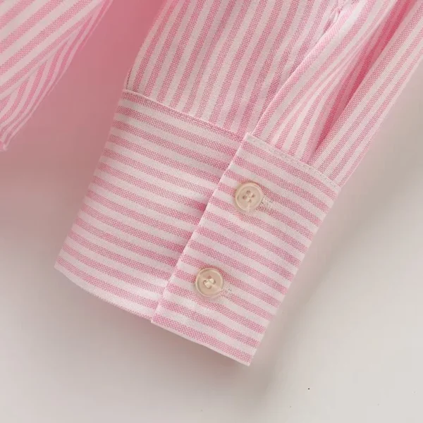 KEYANKETIAN Autumn New Neutral Style Oversize Lapel Long Sleeve Blouse Color Matching Women's Oxford Striped Shirt Basic Chemise - Image 3