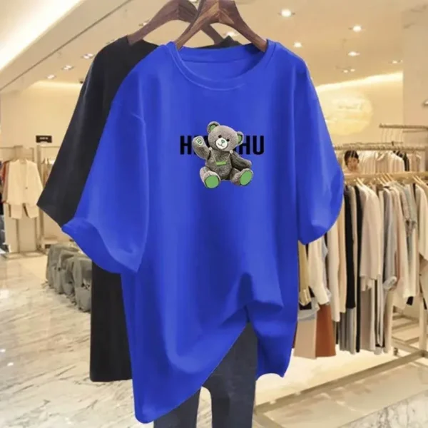 Summer Casual Loose Cartoon Print T-shirt Women Clothing Fashion Pure Cotton Basic Top Tee Lady Elegant Short Sleeve Pullovers - Image 3