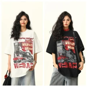 2025 Summer New Plus Size Men's and Women's American Retro Short Sleeve T-shirt Printing Trendy Loose and Comfortable T-shirt