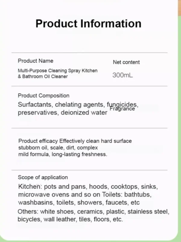 Kitchen Bath MultiPurpose Cleaning Spray Large Capacity One Spray Stain Remover Oil Stain Remover - Image 6