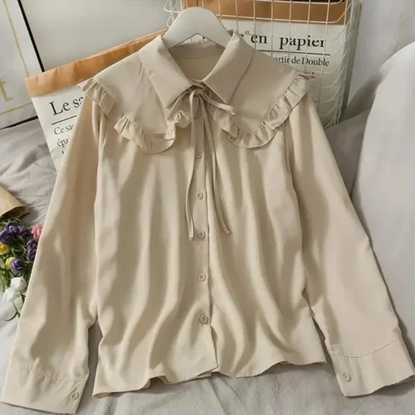 Spring Vintage Women Chiffon Shirts Korean Fashion Lace Up Loose Blouses Y2K Elegant Office Ladies Long Sleeve Outwear Tops New - Image 2